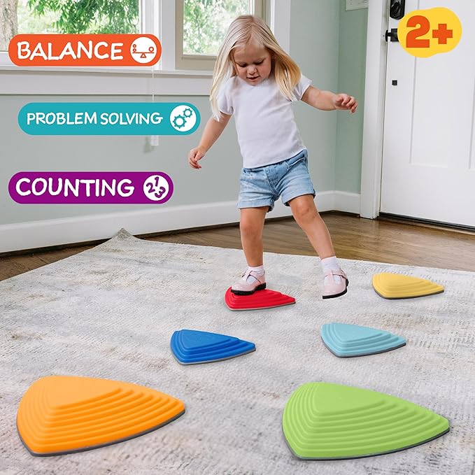 Kids Balance Stepping Stones (6 Pack), Non-Slip, Gross Motor Skills & Indoor/Outdoor Play, Jumping Stones Steps Stones, Obstacle Course Coordination Game Toys for Ages 3+