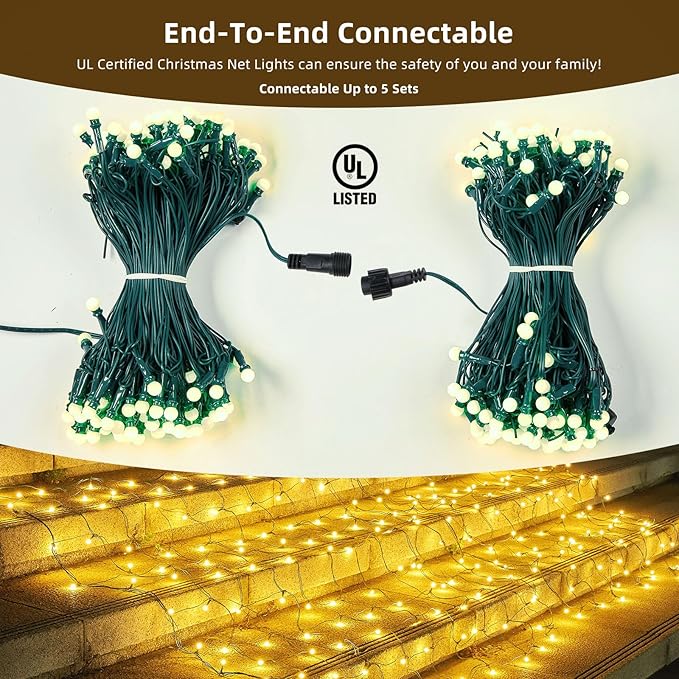 Led Net Lights Christmas Lights Outdoor Christmas Net Lighting with 121Led Mini Globe Lights 5ftx5ft, Outdoor Indoor Fairy Mesh Net Lights for Christmas Trees, Bushes, Shrubs Decorations(WarmWhite)