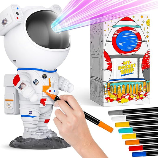 Color My Astronaut Galaxy Projector - DIY Spaceman Night Light with Acrylic Markers Kit - Paint Your Own Lamp - Arts and Craft for Kids Ages 4-8 - Unique Christmas Gift for 5-10 Year Old Boys