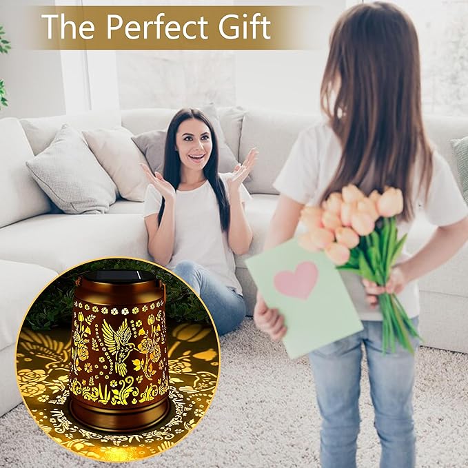 KY&BOSAM Solar Hummingbird Lanterns Outdoor Waterproof,LED 300 Lumens Metal Hanging Outside Lantern Lights Decorative for Yard Backyard Porch Garden Decorations Birthday Gifts for Women Mom Grandma