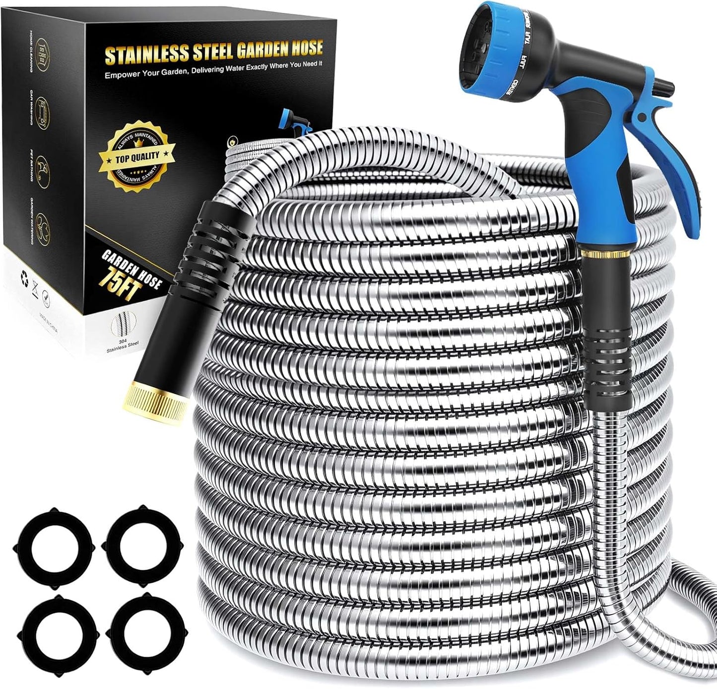 Lefree Garden Hose 75ft, Metal Garden Hose, Stainless Steel Hose with 10-Function Nozzle, Flexible Water Hose, Heavy Duty, Crush Resistant, Leak Proof, No Kinks Garden Hoses for Yard, Outdoors, Rv