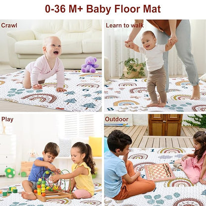 Boho Rainbow 50x50 Play Mat for Playpen, Washable Portable Baby Floor Playmat, Non Slip Foldabe Infant Crawling Mats, Tummy Time Mat Pad for Toddlers Baby Play Pen Mats for Home Or Travel