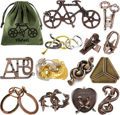 13 Pcs Metal Brain Teaser Puzzles 3D Puzzle for Adults Logic Puzzle Games Set Gift for Adults and Teenagers