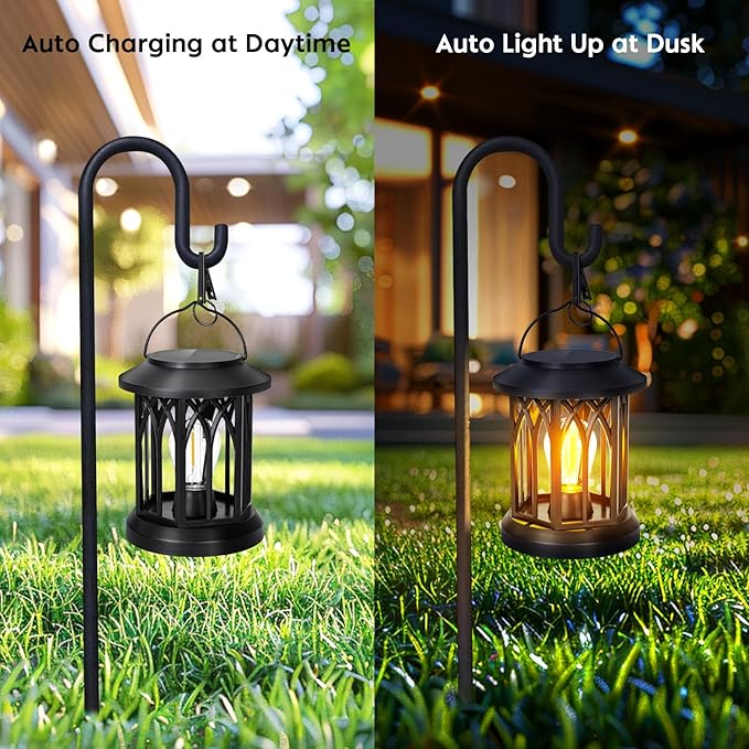 Hanging Solar Lanterns Outdoor Waterproof, 4 Pack Outdoor Solar Lantern, Hanging Solar Lights for Outside, Outdoor Solar Lanterns Table Yard Porch Balcony Desk Patio Decor, Solar Powered Lantern
