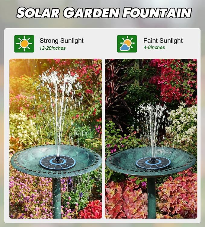 Solar Fountain Glass Panel with 2200 mah Battery, 3.5W Floating Solar Water Fountain with 4 Fixed Rods, Solar Fountain Pump for Bird Bath, Garden, Pond, Pool, Outdoor-White Lights