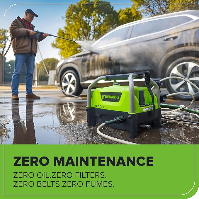 Greenworks 1900 PSI (SGS Certified) 1.2 GPM 13Amp Portable Compact Electric Pressure Washer, Power Washer for Cars, Driveways, Patios, Patio Furniture & Around Pools