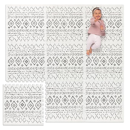Lillefolk Baby Play Mat for Floor – 6x6ft Boho | Soft Non Toxic Premium EVA Foam Tiles for Tummy Time, Crawling & Playroom – Waterproof Interlocking Floor Mat for Babies & Toddlers (9 Tiles)
