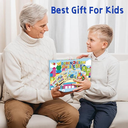 Christmas Wooden Puzzles for Toddlers 3-5,6 Packs 24Pcs Jigsaw Wooden Number Shape Puzzles for Ages 4-8,Preschool Educational Brain Toys Gifts for Boys and Girls 2 4 3 5 Year Old（Season）