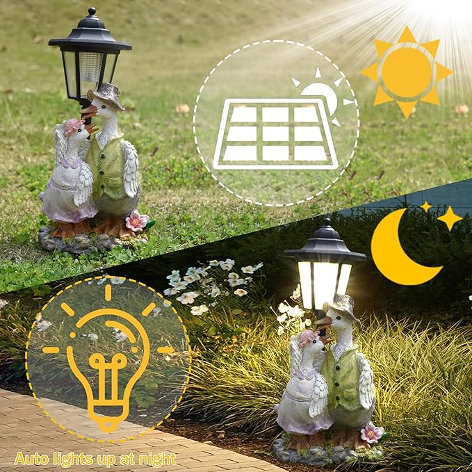 Solar Garden Outdoor Decor Statues Country Farm Goose Couple with Light,Outside-Outdoor Decorations Sculptures for Patio Yard Lawn Walkway Ornaments Clearance Gifts for Mom Grandma Birthday