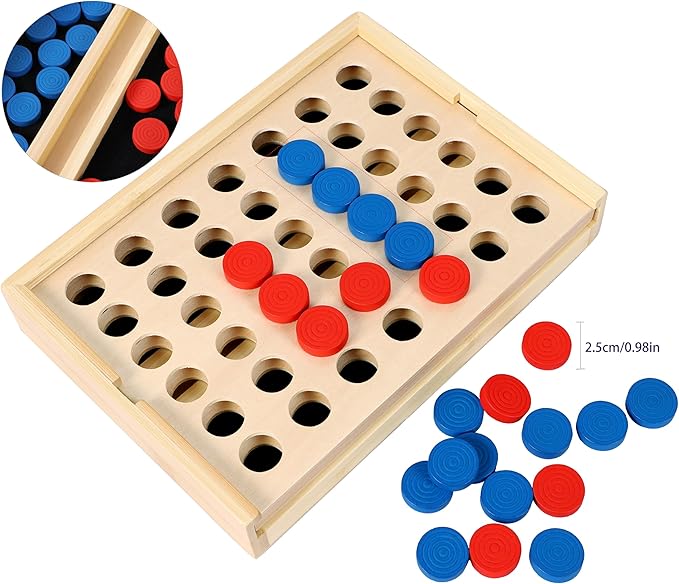 TOWO Wooden 4 in a Row Game - Classic Strategy Game for Adults Children-Connect The 4 Discs of Same Colour in a Row - Travel Games Family Board Games Toys Gift for 6 Years Old Kids Boys Girls Adults