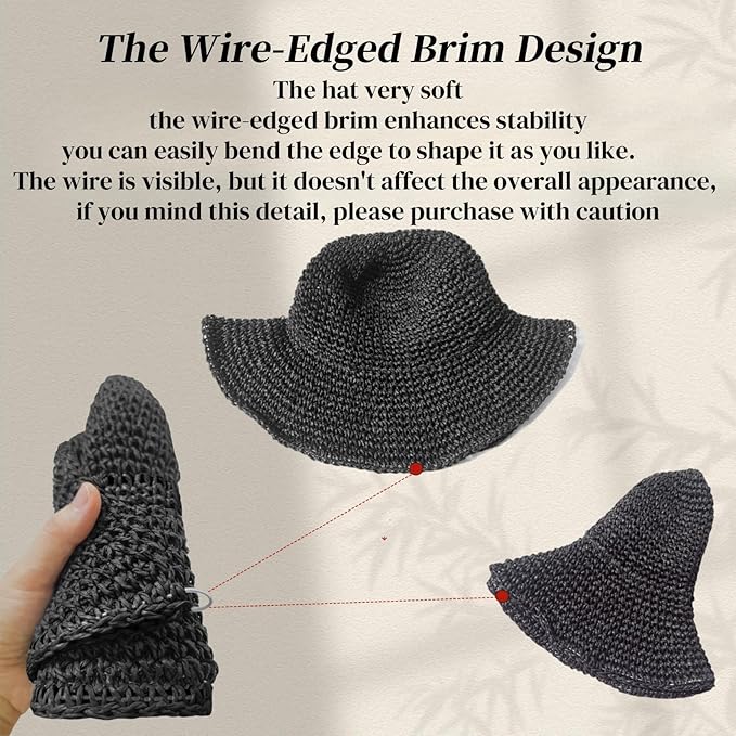 Floppy Big Beach Straw Hats for Women Foldable Summer Wide Brim Packable Sun Hat Womens Travel Straw Fedora Hat