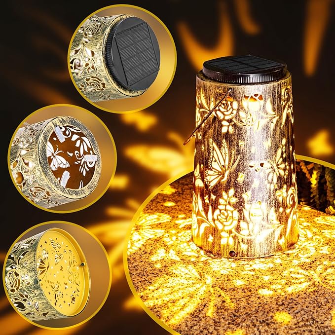 Solar Lanterns Outdoor Butterfly Garden Metal Hanging Light for Yard Patio Backyard Porch Pathway Decor Women Grandma Gifts