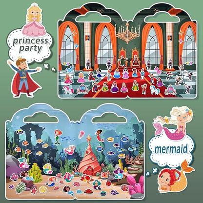 6 Set (260pcs) Puffy Sticker Books Activity for Girls, Fairytale Garden, Princess Party, Mermaid, Kids Zone, Girls' Shop, 3D Reusable Stickers, Travel Sticker Books for Kids Ages 3+