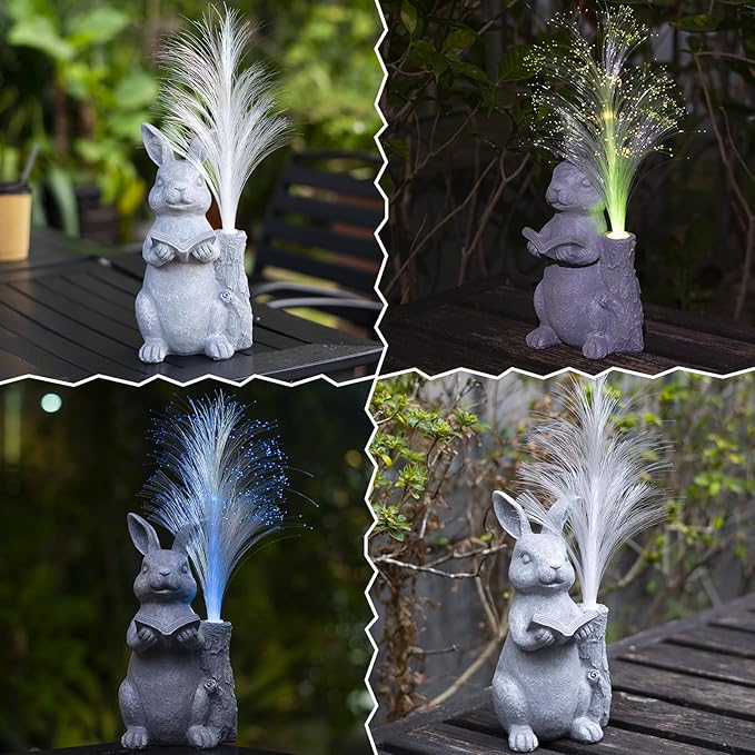 Solar Rabbit Garden Statue with Color-Changing LED Lights – Bunny Figurine for Outdoor Patio, Lawn, Yard & Balcony Decor, Perfect Gardening, Housewarming & Birthday Gifts for Women, Mom & Grandma