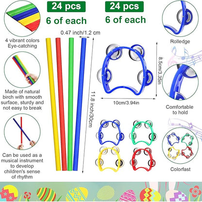 120 Pcs Maracas for Kids,Back to School Supplies Maracas Mexican Shaker Musical Instruments, Wrist Bells, Sand Hammers, Eggs Shakers, Castanets, Wooden Rhythm Sticks for Preschool