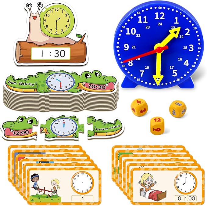 Aizweb Clock for Kids, Learning Clock Analog Clock Telling Time Teaching Homeschool Supplies Essentials Math Manipulatives Preschool Kindergarten Learning Activities Educational Montessori Toys Games