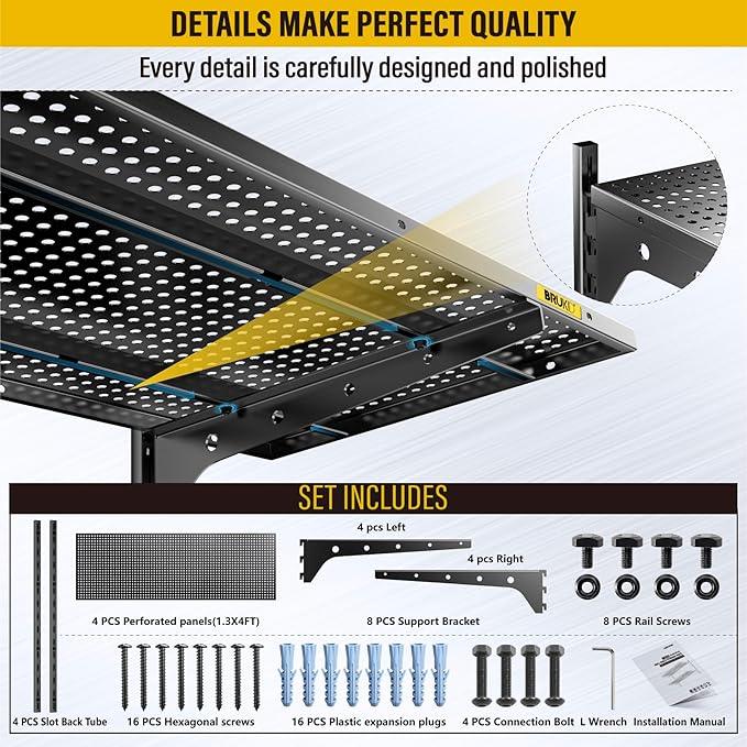 2-Pack 2 Tier 1.3x4ft Garage Shelving Wall Mounted, 800 lbs Load Capacity，15.6x48inch per Shelf Height Cassette Adjustable Floating Shelves(Black)