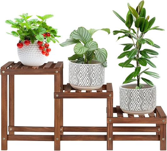 3 Tiers Plant Stand Indoor,Wood Plant Stands for Indoor Plants Multiple,Corner 3 Steps Ladder Plant Shelf High Low Flower Stand Planter Display Rack for Patio Balcony Living Room