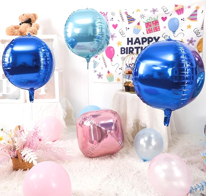 Giant Foil Balloons, 6Pcs Large Metallic Light Blue Royal Pink Round Balloons, 22 Inch Big Round Foil Balloon for Blue and Pink Birthday Party Baby Shower Gender Reveal Decorations