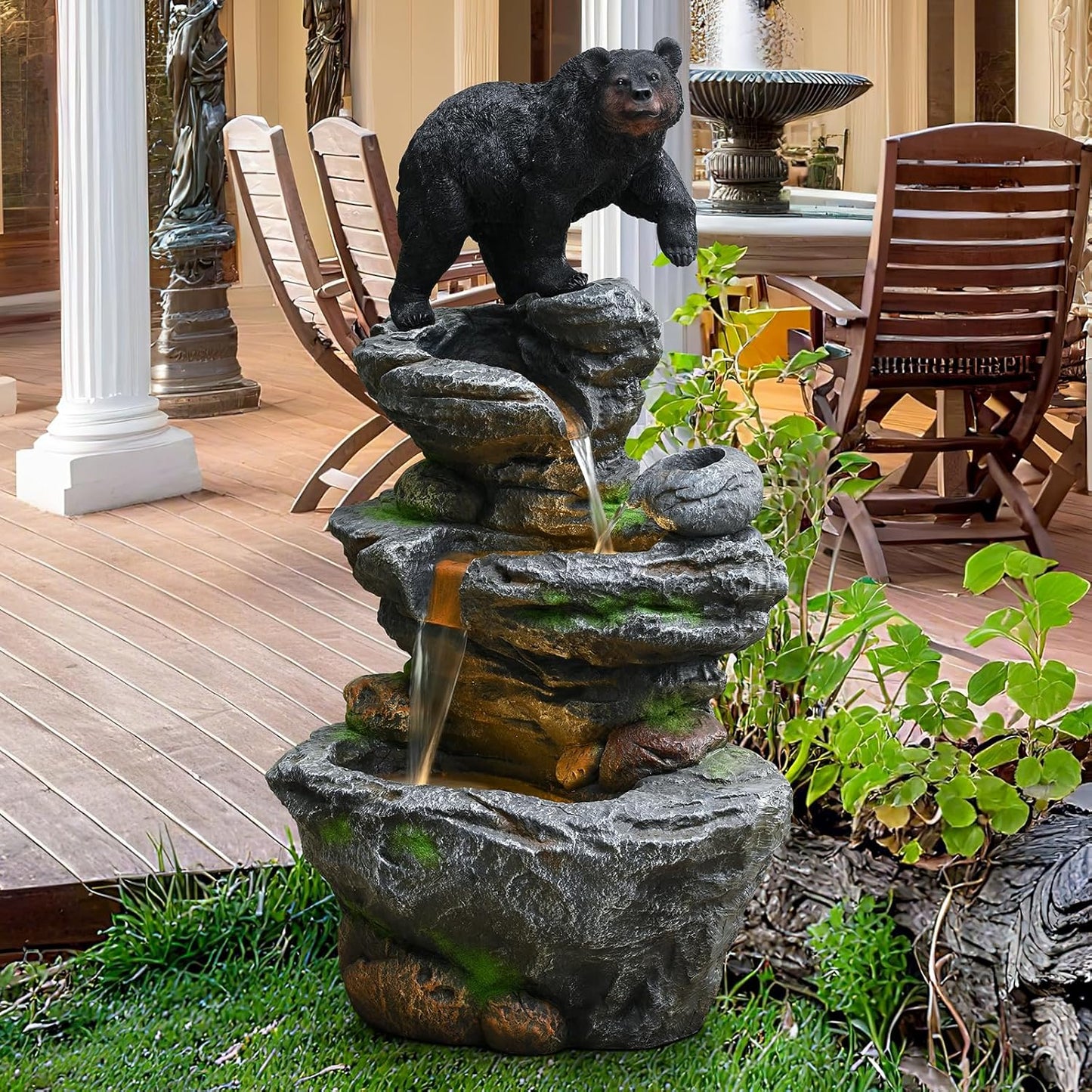 44" Outdoor Fountains and Waterfalls LED - Patio Water Fountains Outdoor for Outdoor Gardens Backyards Lawns Balconies Landscaping and Outdoor Living Spaces