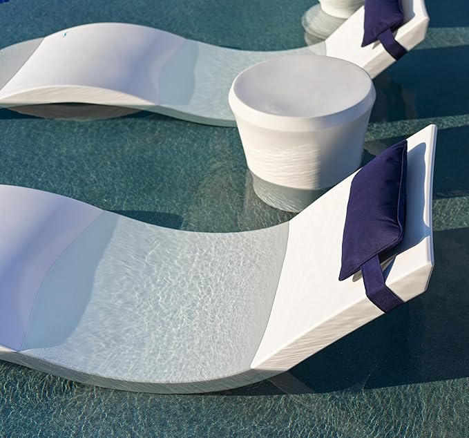 Ledge Lounger Signature Chaise Set of 2 + Affinity Side Table – in Pool Lounger Designed for Shallow Shelves Up to 9” – Outdoor Patio Sun Shelf & Poolside Furniture Bundle (Granite Gray)