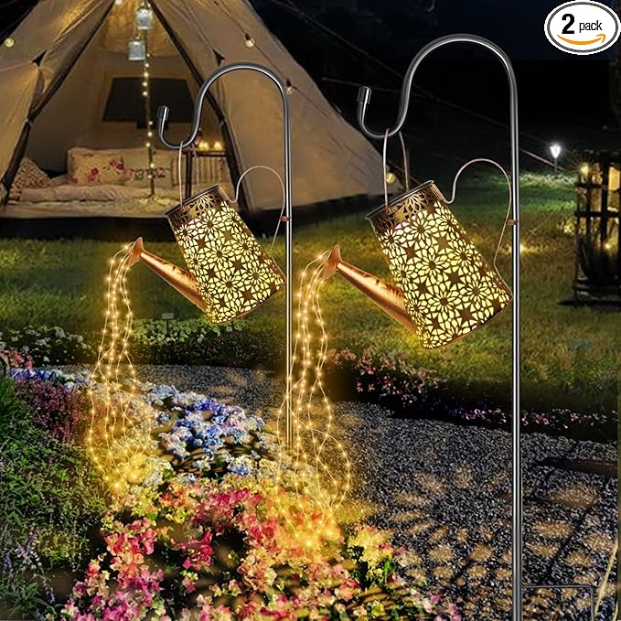 Solar Watering Can with Lights - Outdoor Waterproof Solar Landscape Lights for Garden Patio Yard Pathway (2 Pack)
