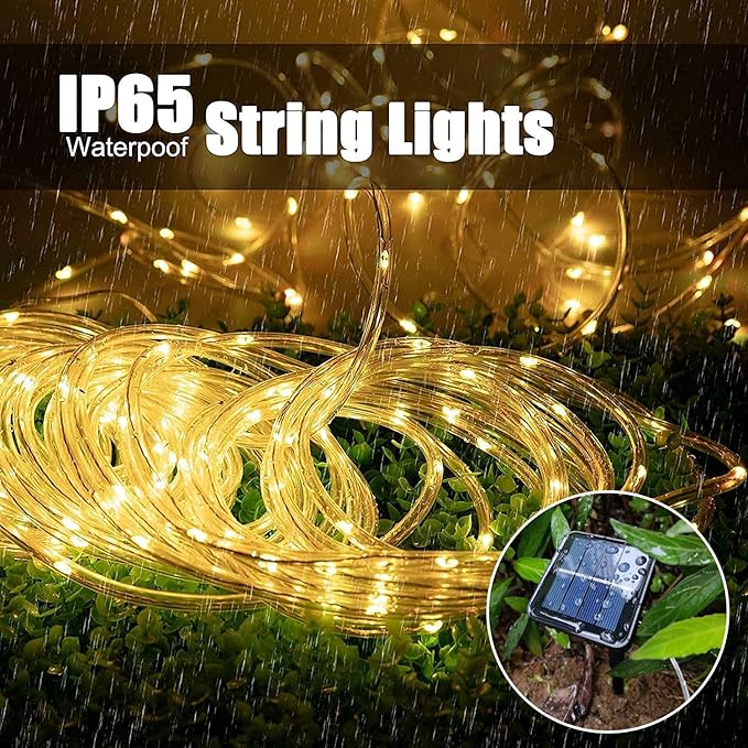 Solar Rope Light 3 Pack 39 FT 100 LEDs IP65 Waterproof Outdoor LED ‎Solar Outdoor Lights for Party Garden Yard Home Wedding Christmas Halloween Holiday Tree Decoration Lighting(3 Pack)