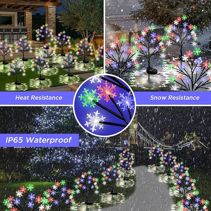 Multicolor Snowflakes Solar Pathway Lights for Christmas Decorations Outdoor - 2PACK 40LED Christmas Stake Lights, Waterproof Outdoor Snowflakes Solar Christmas Lights for Garden Yard Patio Xmas Decor
