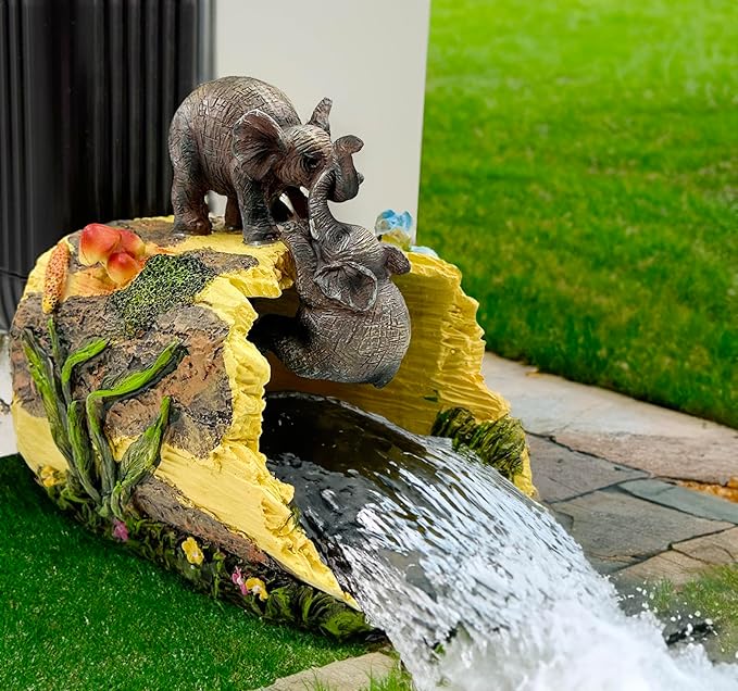 Teaeeno Twin Elephants Decor Gutter Downspout Extension Decorative,Animal Statue Outdoor Decor,3"×4" Rain Gutter Downspout Splash Block,Garden Splash Block Outdoor Sculpture,Rain Downspout Diverter