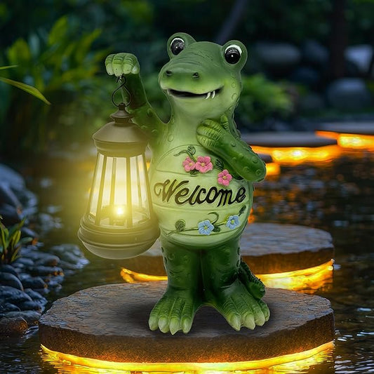 Solar Lantern Garden Alligator Statues Decor, Outdoor Crocodile Figurine Lights for Yard Patio Decoration - Unique Christmas Housewarming Gift for Grandma Wowen Mom