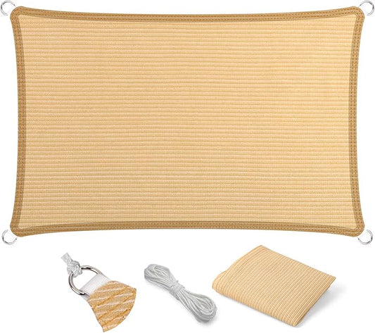 Eden's Decor Straight Flat-Edged Sun Shade Sail Rectangular 16' x 21' Beige UV-Blocking Outdoor Canopy Fabric Cloth Awning for Pergola Patio Garden Backyard Custom Size