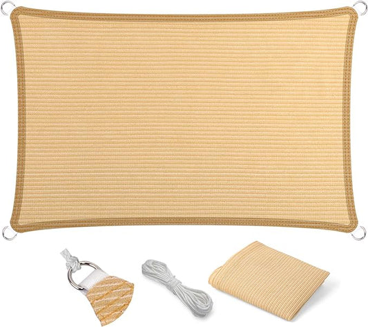 Eden's Decor Straight Flat-Edged Sun Shade Sail Rectangular 6' x 9' Beige UV-Blocking Outdoor Canopy Fabric Cloth Awning for Pergola Patio Garden Backyard Custom Size