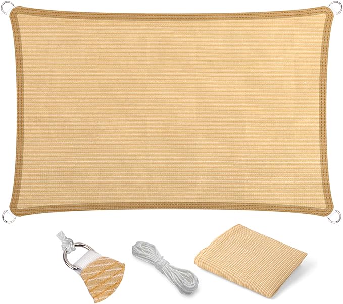 Eden's Decor Straight Flat-Edged Sun Shade Sail Rectangular 15' x 18' Beige UV-Blocking Outdoor Canopy Fabric Cloth Awning for Pergola Patio Garden Backyard Custom Size