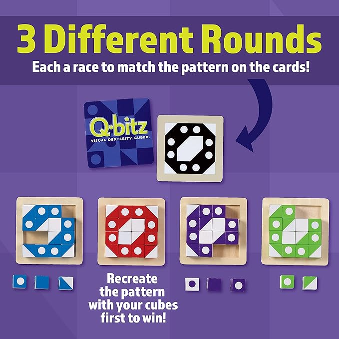 Mindware Q-Bitz Pattern Matching Fun Board Games for Family Game Night | Ages 8 and up 2-4 Players