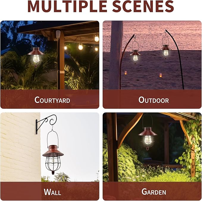 Solar Hanging Lantern Outdoor Waterproof Solar Lanterns Hanging Lights for Outside with Bright Warm White Light for Garden Patio Yard Pathway 2 Pack(Red)