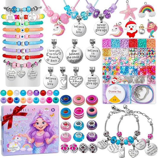 Girls Charm Bracelet Making Kit - 1400+ Pcs Jewelry Making Kit for Kids with Charm-Style Beads, Unicorn Mermaid DIY Bracelets & Necklaces, Birthday Christmas Gifts for Girls Ages 6 7 8 9 10 11 12