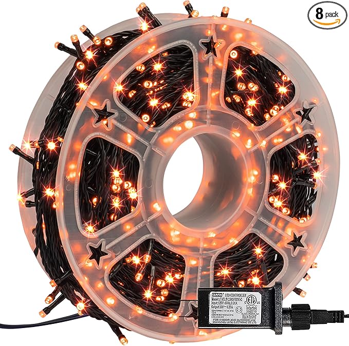 FUNPENY 164FT 500 LED Halloween Lights, 8 Modes Waterproof Plug in String Lights for Halloween Thanksgiving Indoor Outdoor Yard Party Wedding Garden Home Decorations (Orange)