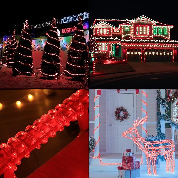 200ft LED Rope Lights Outdoor, 1440 LED Flexible Tube Lights with 8 Modes, Waterproof LED Rope Lighting for Outside, Garden, Patio, Bedroom, Party,Deck, Pool, Fences, Indoor Outdoor Decoration (Red)