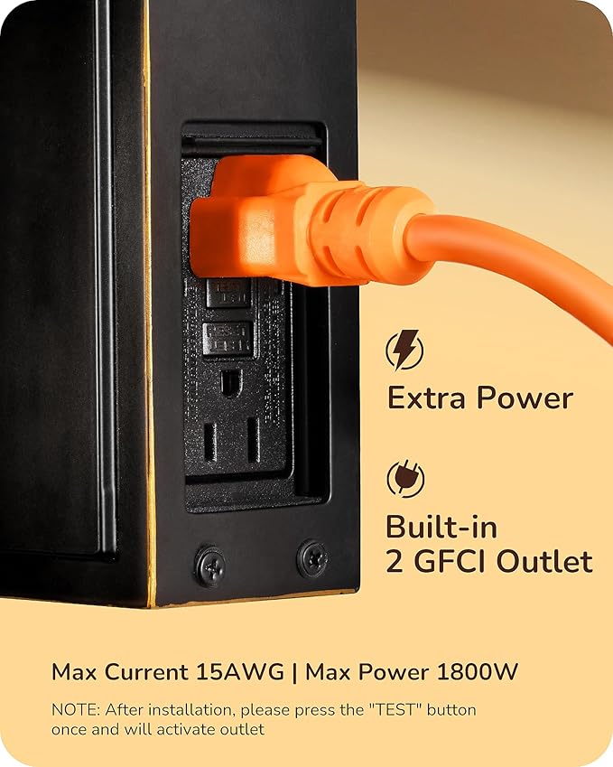 EDISHINE Dusk to Dawn Outdoor Wall Lights, Porch Light Fixture with GFCI Outlet, Exterior Wall Lantern with E26 Socket, Waterproof Outside Wall Sconce Wall Mount Lamp for Front Door, Patio, Garage