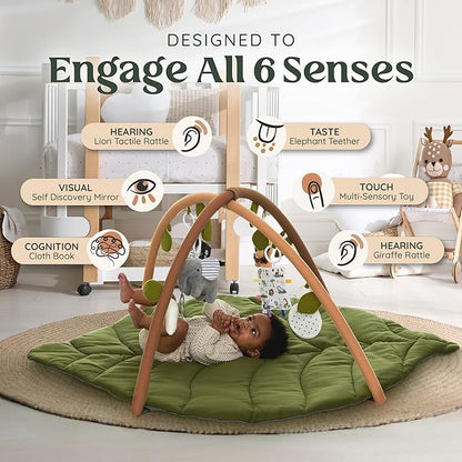 Baby Play Mat & Activity Gym - Tummy Time Mat with 6 Detachable Baby Toys | Oversized Leaf Modern Design Baby Play Gym | Perfect Baby Shower Gifts/Baby Must Haves - Developmental Activities for Baby