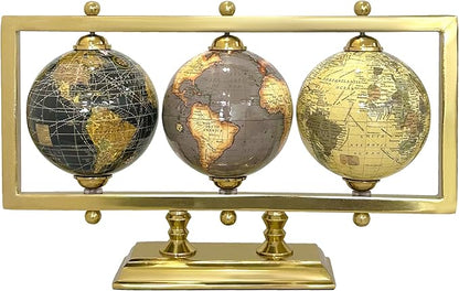 Rely+ Set of 3 4'' World Globes Sturdy Metal Gold Stand (NOT PLASTIC!) - Rotating Desktop Globe For Geographic Home Decorative Desk Table Office Gift - Book Shelf Decor World Globe - Landscape