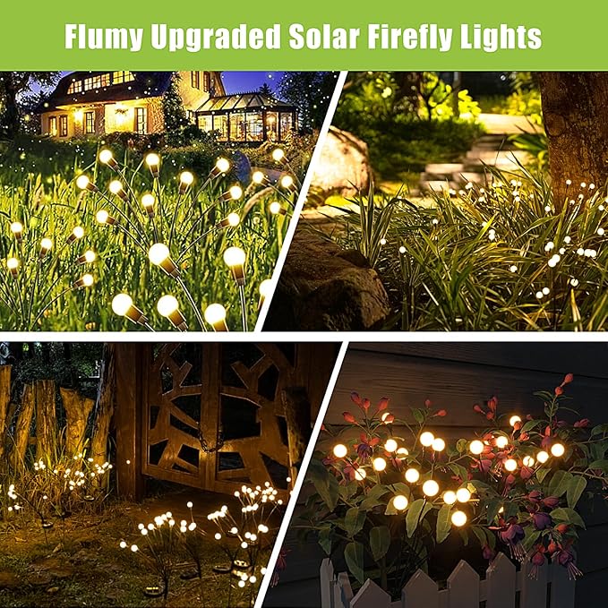 Upgraded Solar Garden Lights, 8 Pack - Waterproof Outdoor Lights for Yard, Patio Decor - Warm White Firefly Lights
