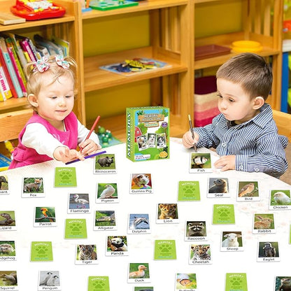 gisgfim 50 Pairs Memory Matching Game Animal Babies Concentration Memory Card Educational Game for Kids Adults A Fun & Fast Baby Animals Game Toddlers Preschool Family Board Gift Matching Games