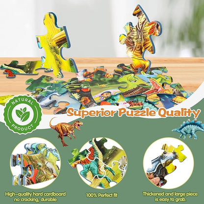 Glow-in-The-Dark Dinosaur Floor Puzzles for Kids Ages 4-6, Kids Jigsaw Puzzles Ages 6-8, 70PCS Large Round Dino Educational Puzzle Toys Gifts for 3 4 5 6 7 8 Years Old Boys Girls Children
