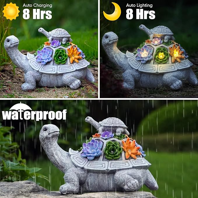 Lhocm Upgrade Solar Turtle Garden Decor: Turtle Gifts for Women, Outdoor Decor Tortoise Statue for Patio Yard Lawn Balcony and Home Decorations, Unique Birthday for Mom Grandma