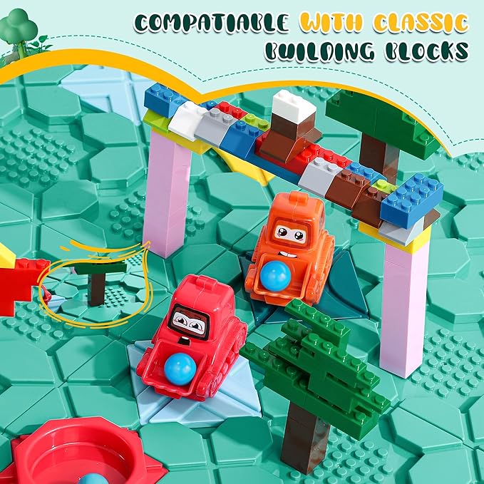 STEM Logic Road Builder Toys: Board Games Toys for 5 Year Old Kids Montessori Brain Teaser Puzzles Educational Learning Activities Toy for Kid Ages 3 4 6-8 12 Boys Girls Gifts (Blue, 50PCS)