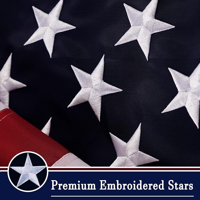 AZCOVER American Flag 15x25 FT Luxury Us Flag for Outside Made in USA Heavy Duty Nylon American Flags for Outdoor with Embroidered Stars Sewn Stipes and Brass Grommets All Weather Lasting United