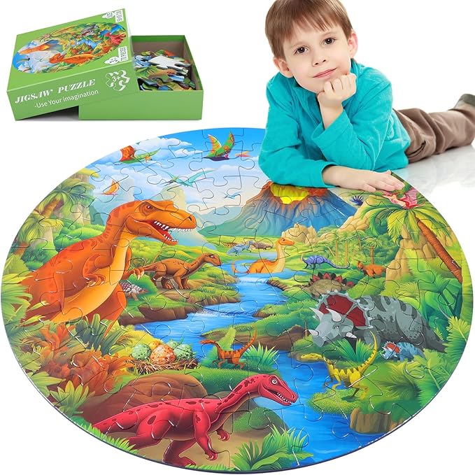 Civaner 70 Pieces Floor Puzzles for Kids Large Puzzles for Kids Ages 3 4 5 6 7 8 Jigsaw Puzzle Educational Puzzle Toy Gifts for Toddlers Boys Girls Baby Shower Birthday(Jurassic Dinosaur)