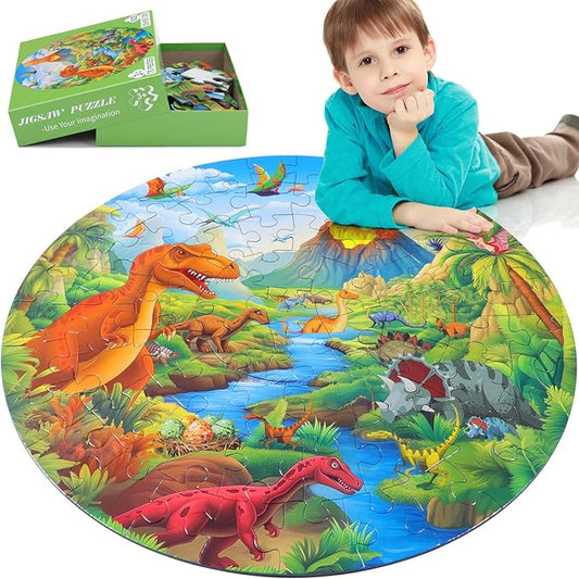 Civaner 70 Pieces Floor Puzzles for Kids Large Puzzles for Kids Ages 3 4 5 6 7 8 Jigsaw Puzzle Educational Puzzle Toy Gifts for Toddlers Boys Girls Baby Shower Birthday(Jurassic Dinosaur)