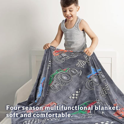 Kids Boys Truck Toys Car Blanket Gifts - Glow in The Dark Fleece Throw Blanket for Couch Bed Sofa Room Decor Birthday Christmas Easter 50" x 60"